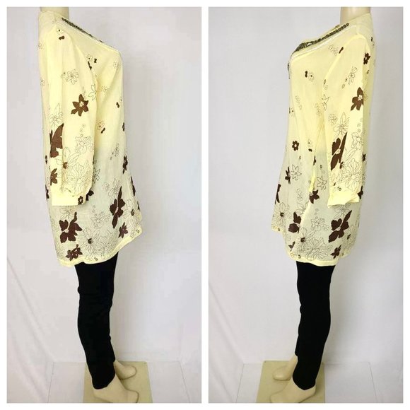 Yellow & Brown Floral Print Tunic Small - Picture 4 of 4